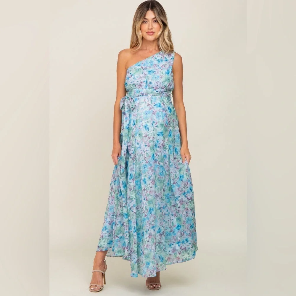 Pinkblush floral one shoulder chiffon maxi nwt
